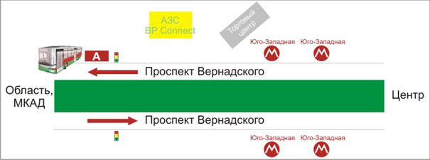 Схема расположения остановки бесплатного автобуса до Бизнес-парка 